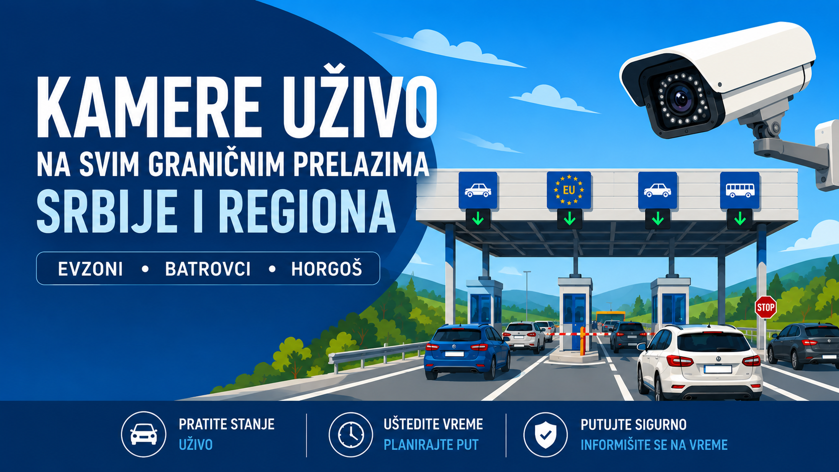 Kamere uživo na svim graničnim prelazima Srbije i regiona–Evzoni Batrovci Horgoš